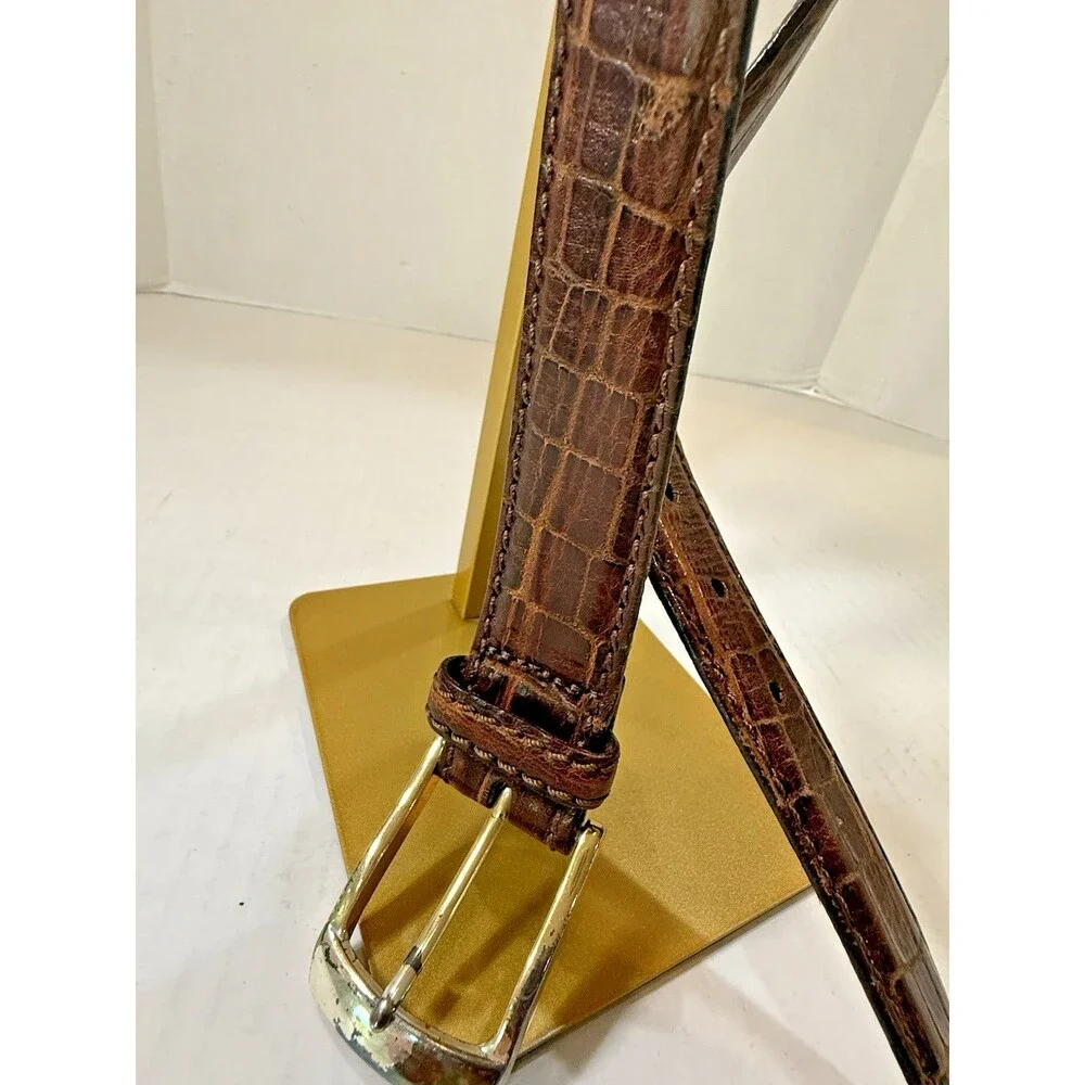 Brighton Men’s Brown Leather Belt 40 Croc Embossed Dress Vintage 1990s Handcraft